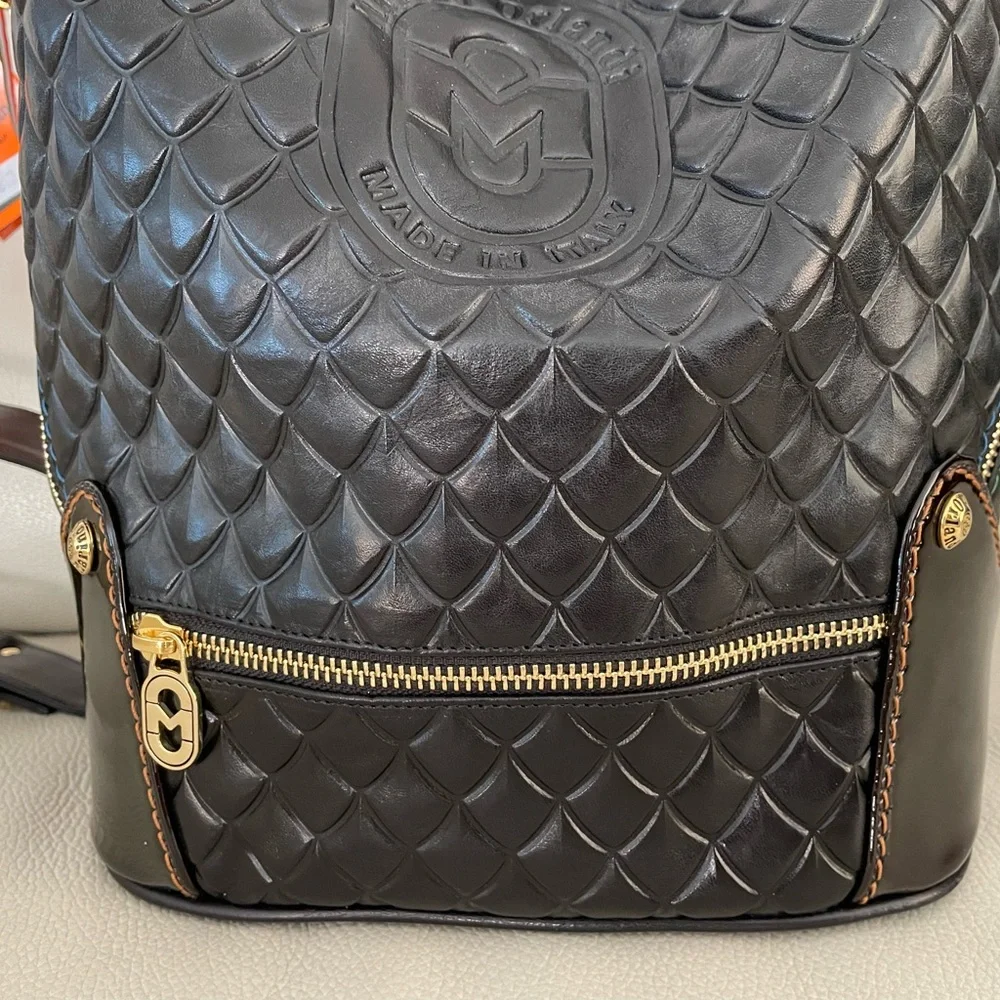 MARINO ORLANDI Italy XL BLACK ShoulderBag/Tote converts to Sling Emboss Leather - Picture 9 of 15